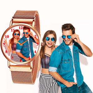 Copper Color Magnetic Strap Personalized Photo Watch Gifts For Men